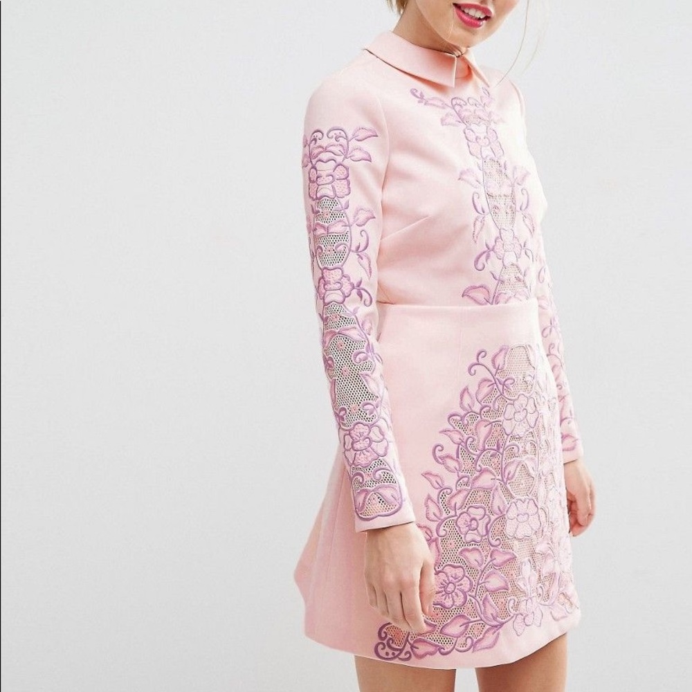 ASOS SALON Cutwork scallop back aline mini dress